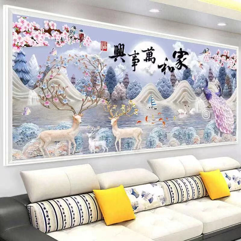 钻石画2025新款家和万事兴孔雀九鱼发财鹿鹿满钻客厅钻石绣十字绣