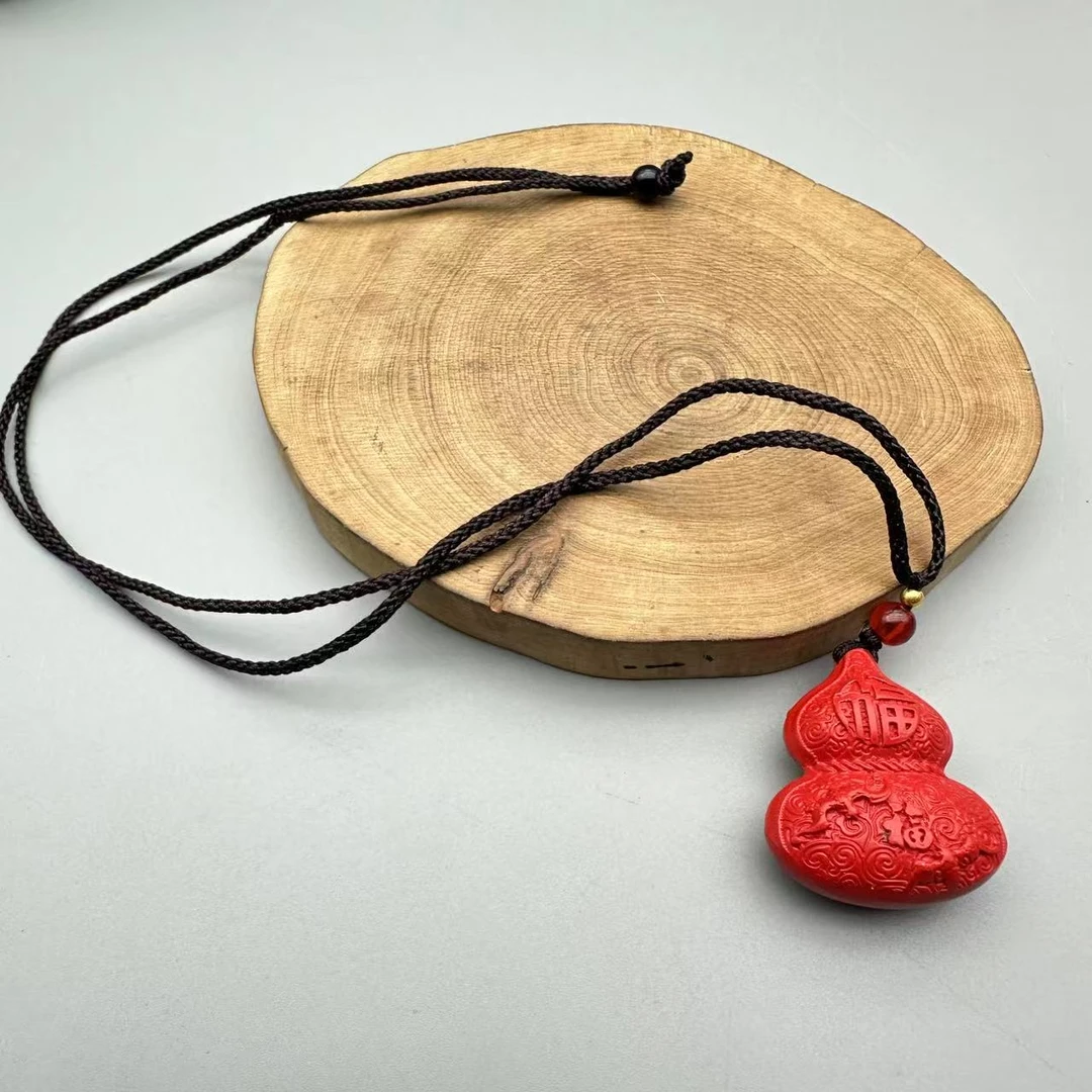 含辰砂工艺品HD223-红色雕刻福字葫芦吊坠