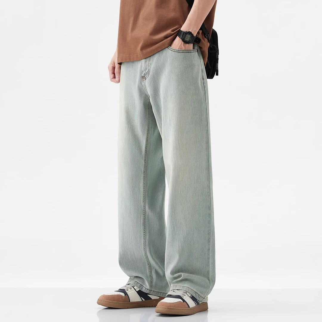 Cebrodz直筒弹力牛仔裤2025年春季新款美式街头水洗做旧宽松长裤