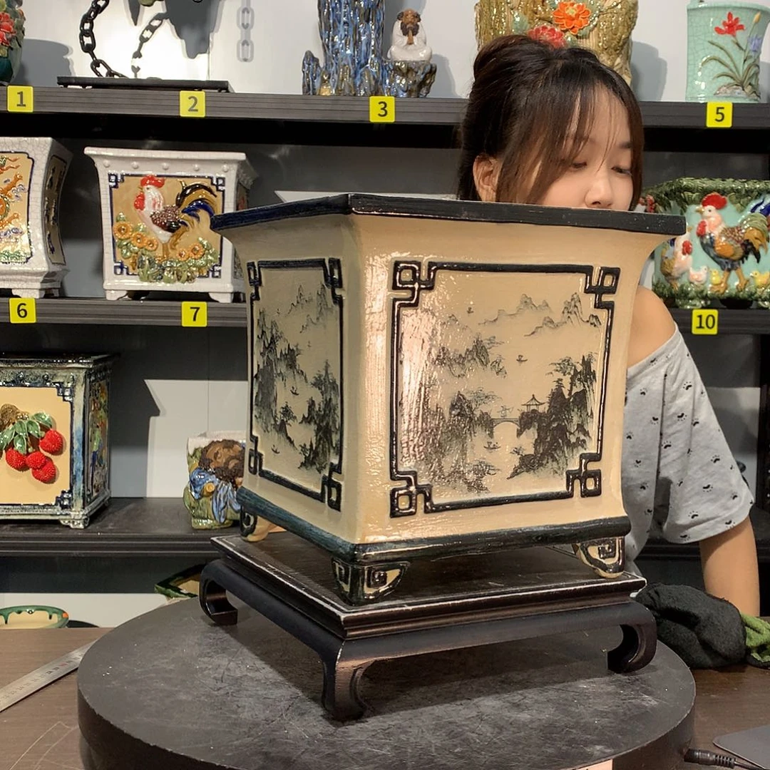 三***礼高温烧制石湾盆花盆瑕疵