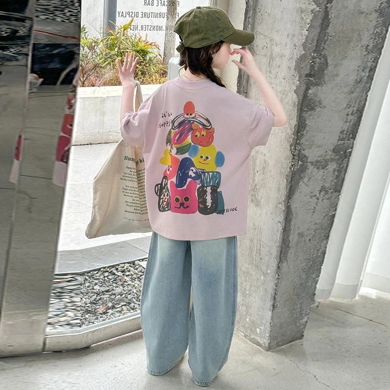 女童夏季短袖短裤套装2025新款儿童洋气韩版宽松休闲两件套中大童