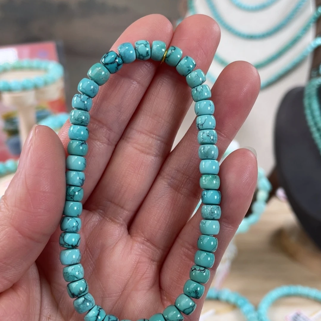 绿松石未镶嵌套链5.5精品直切手串