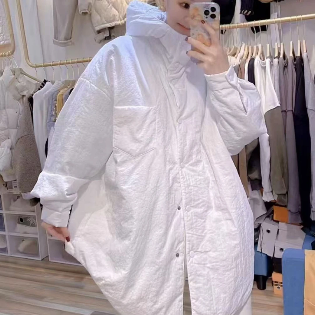 女士冬季纯色连帽休闲宽松夹棉保暖棉服外套