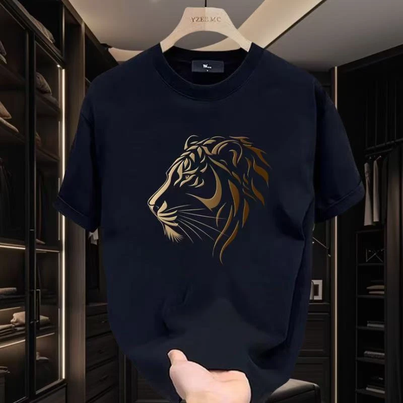 线条老虎2024秋冬新款重磅轻奢内搭T恤百搭短袖印花圆领宽松半袖