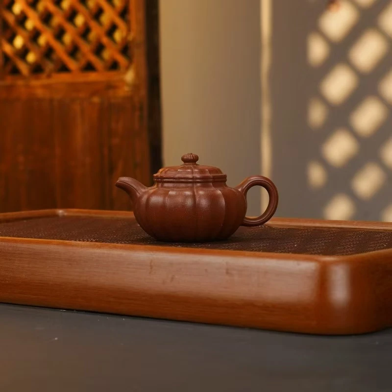 茶香紫器 降坡【筋纹仿古180CC】宜兴黄龙山原矿手工紫砂壶