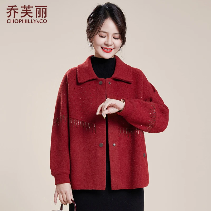 妈妈秋装红色外套洋气新年衣服2025新款中老年女装本命年毛呢秋冬