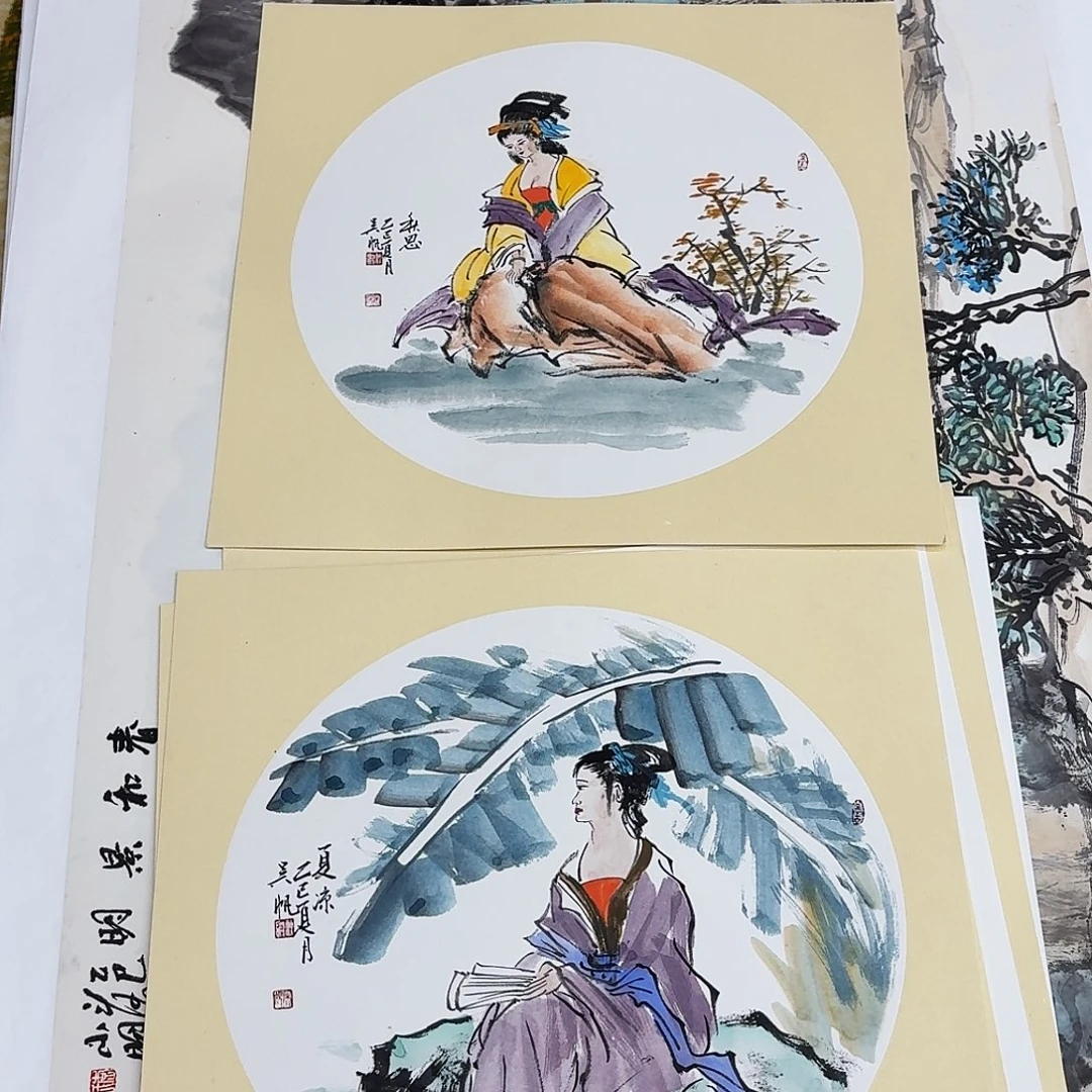 国画两张50.50卡纸画手绘作品