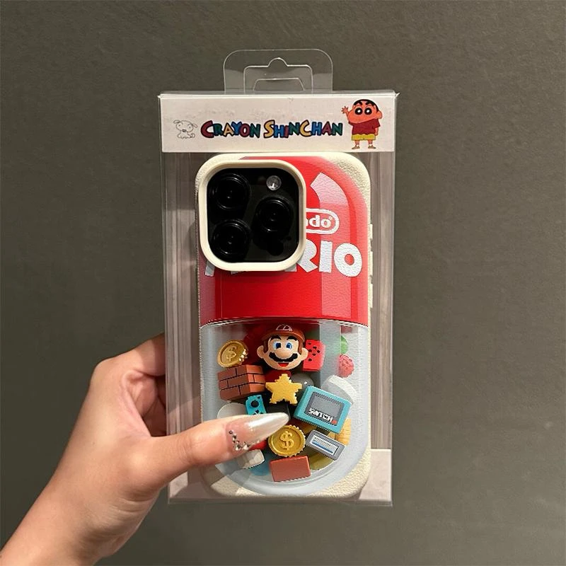 Lucky马里奥胶囊适用iPhone16/15promax荔枝纹苹果14/13手机壳12