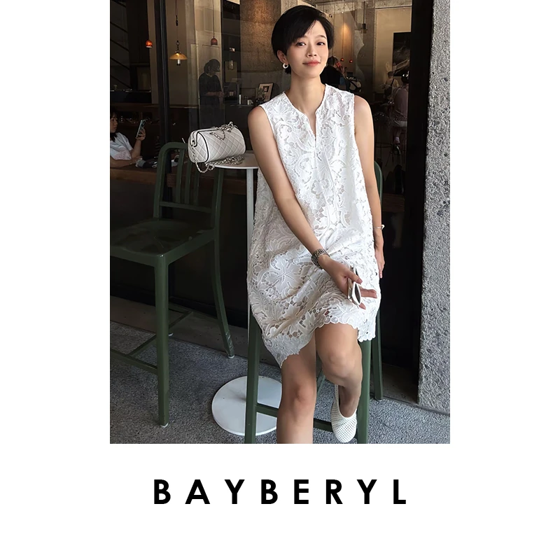 BAYBERYL老贝重工流苏镂空精致气质中长无袖连衣裙DR5E0707-6/7
