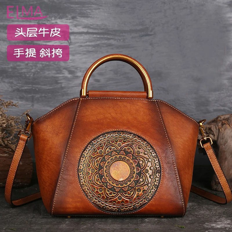 真皮女包手提包高级感小众托特包大容量包包高端女国风时尚饺子包