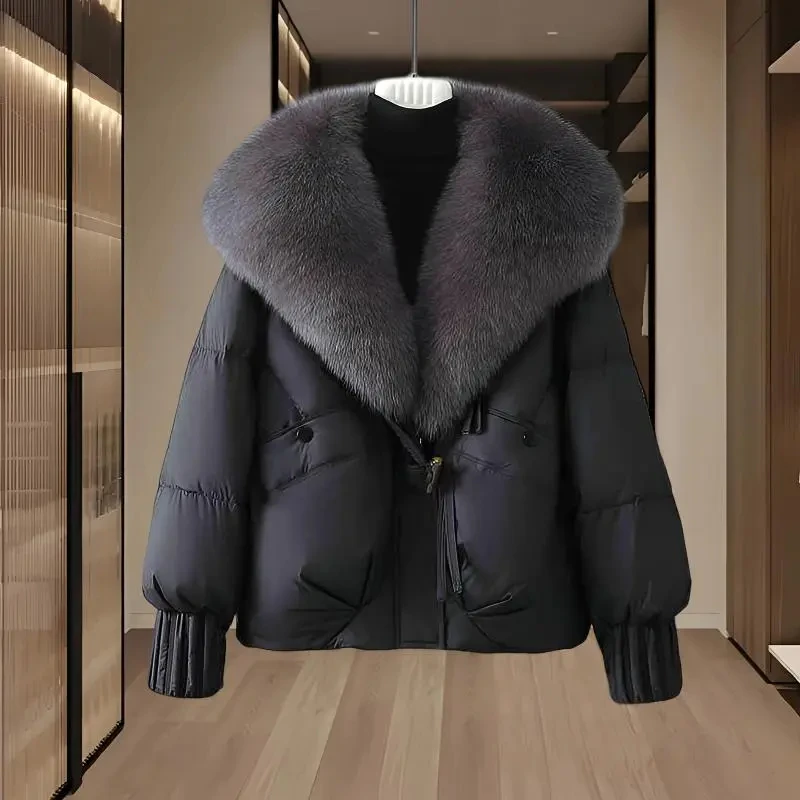 高级感宽松休闲棉服女2025冬季新款时尚保暖大毛领设计感气质外套