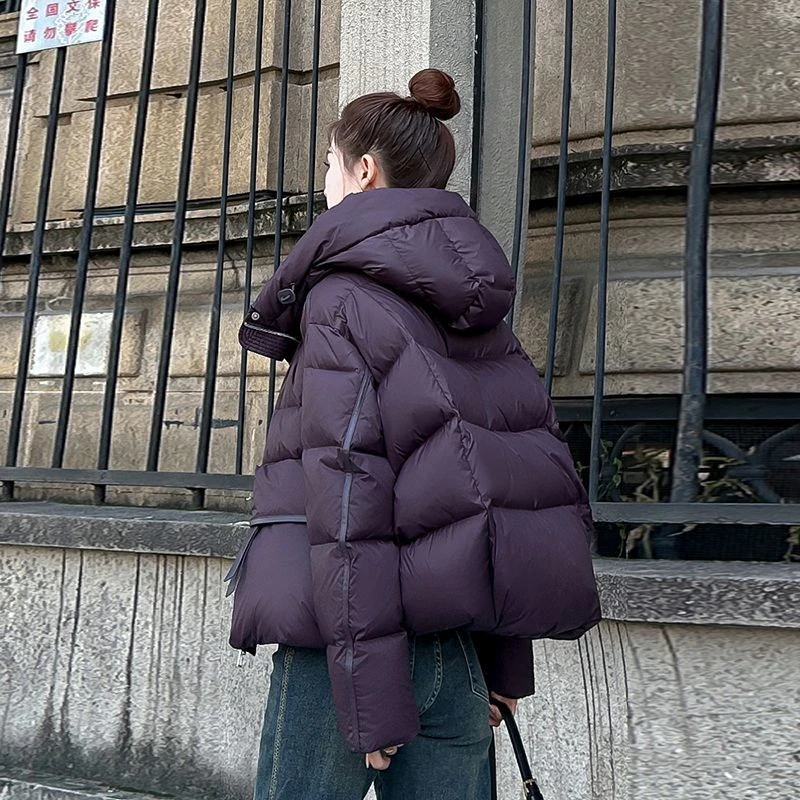 泡芙服女短款2025冬新款小个子连帽棉袄宽松面包服外套加厚