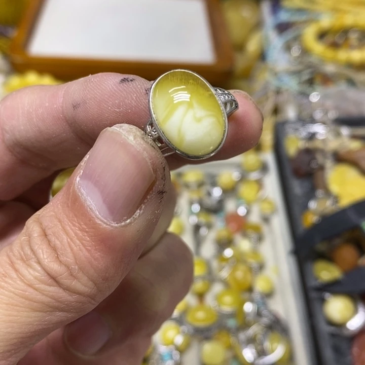 裸石蜜蜡银S925镶嵌戒指