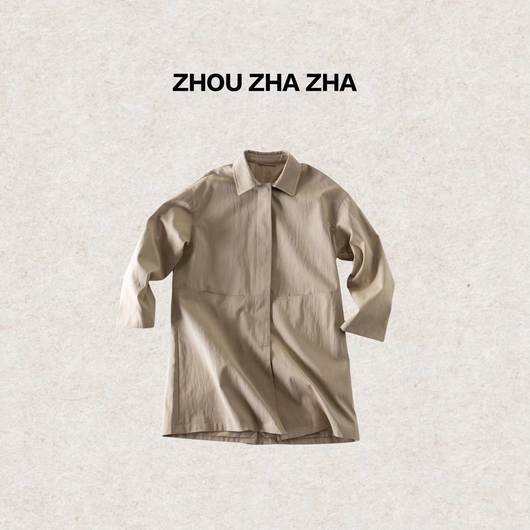 【周炸炸】经典翻领风衣中长款气质简约翻领设计气质外套#250204