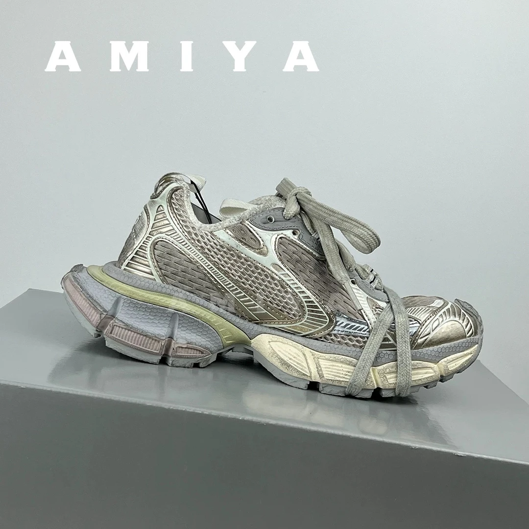 巴家3xl鞋灰白复古脏脏鞋银色鞋子老爹鞋休闲鞋低帮