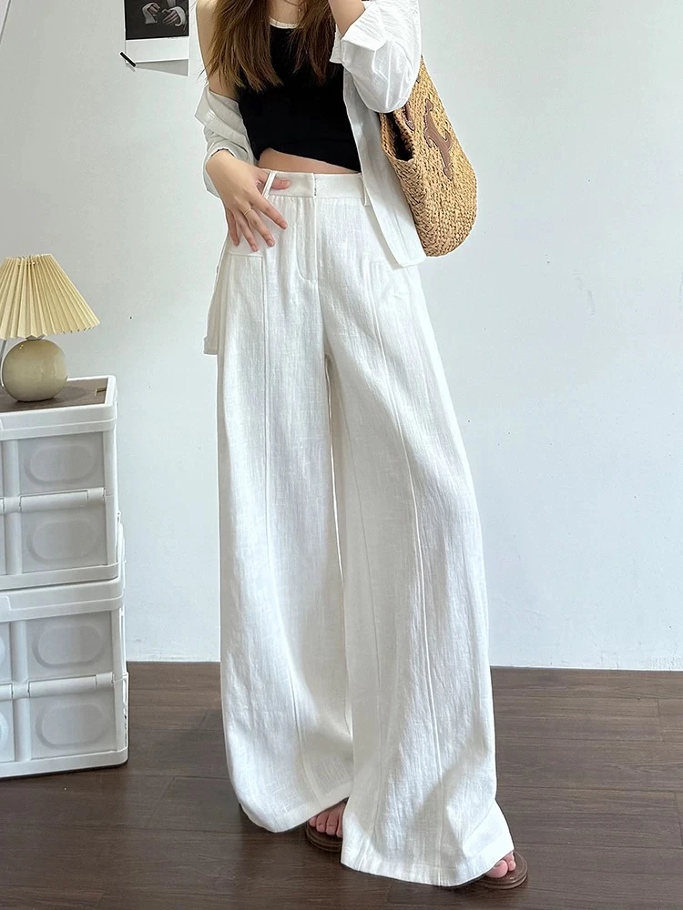 裤长110cm高个子175加长白色棉麻阔腿裤女夏季薄款拖地休闲宽松裤