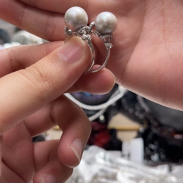 淡水珍珠未镶嵌颈饰灰珠戒指