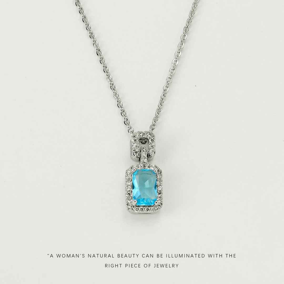 铜合金项链  【蓝宝吊坠】气质简约轻奢精致复古百搭时尚项链A950