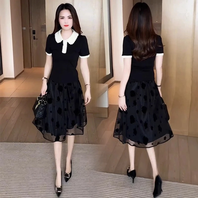 时尚套装裙女2025夏季新款时髦洋气减龄T恤上衣网纱半身裙两件套