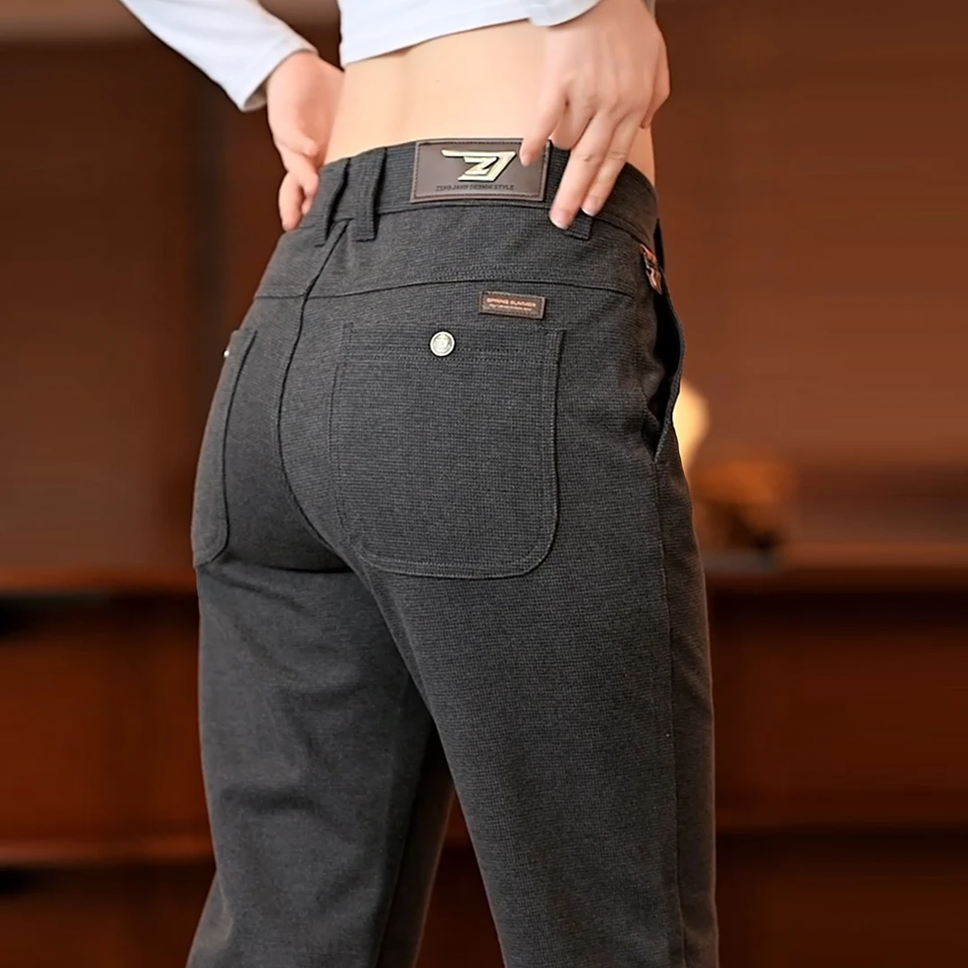 高端华夫格灯芯绒休闲裤男修身直筒2025秋冬季商务休闲长裤子厚款