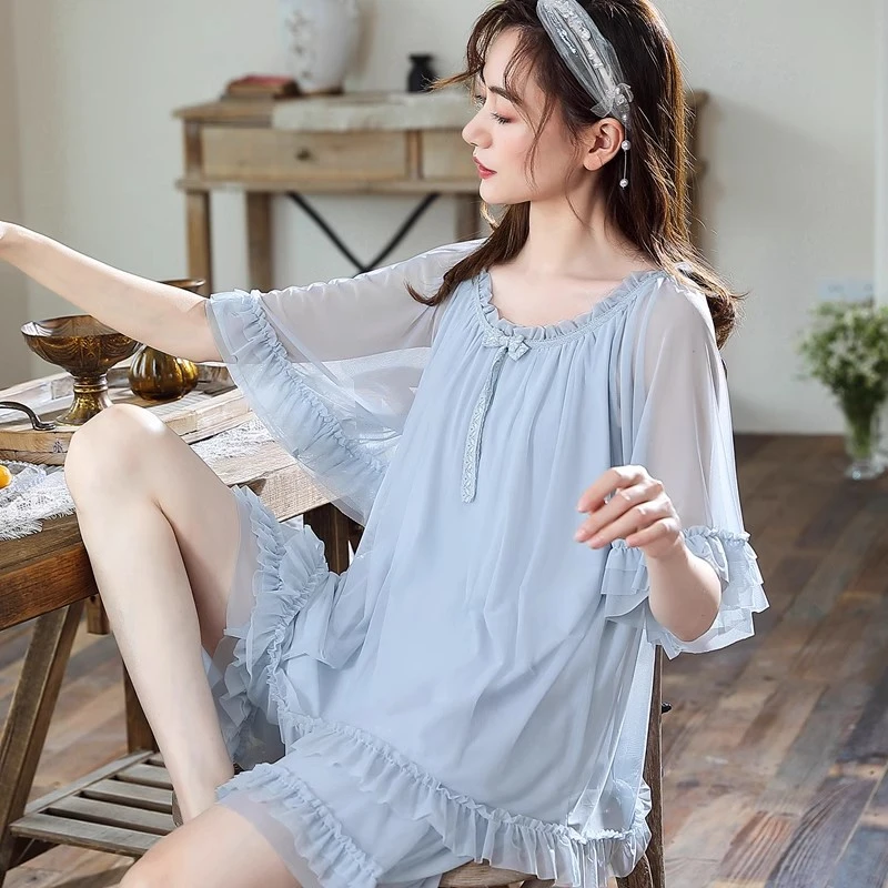 金黛儿睡衣女夏季莫代尔棉短袖短裤性感蕾丝夏天薄款公主风家居服