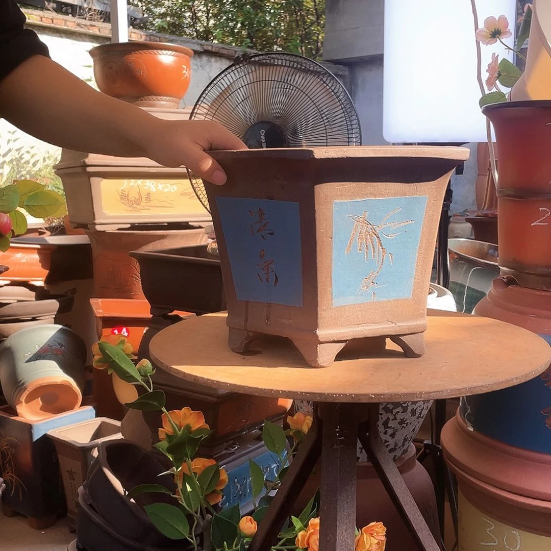 32蓝六方花盆紫砂花盆