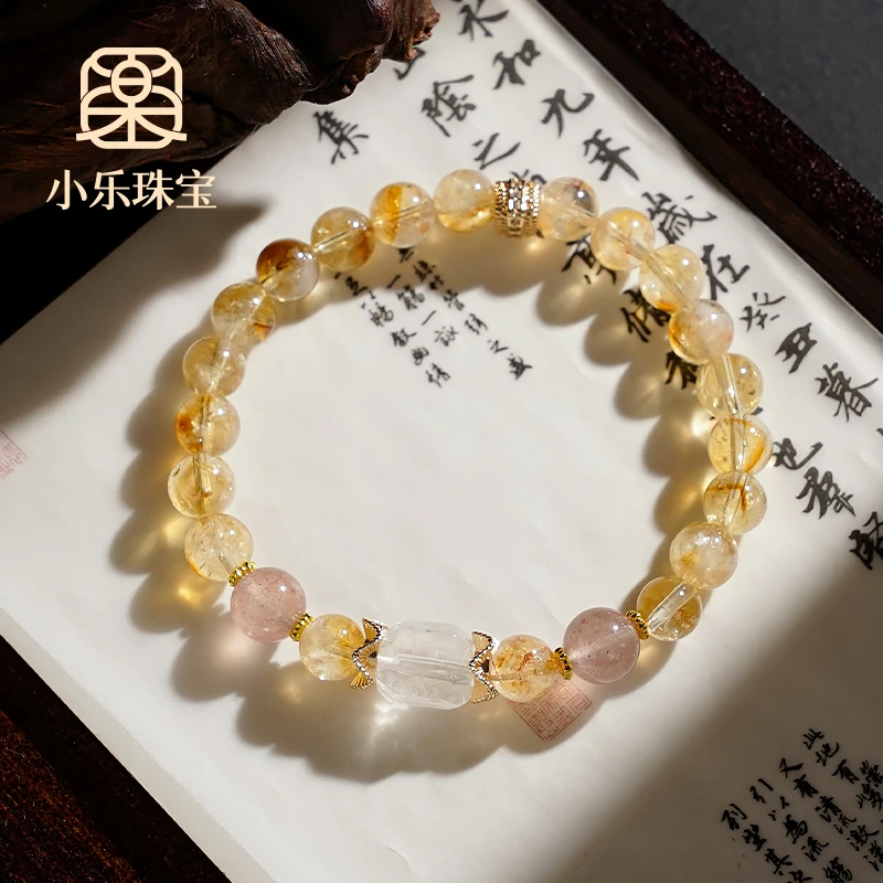原创黄塔晶草莓晶加不规则白水晶单圈女式手链多样性发一-10028