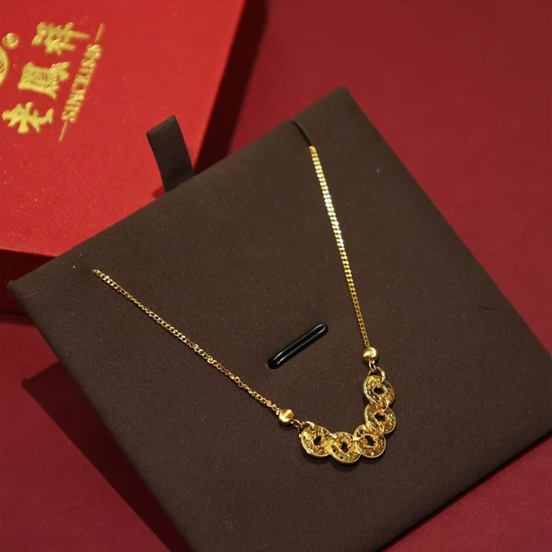 坠链均925银 【老鳯祥】铜钱映福项链NH40342G