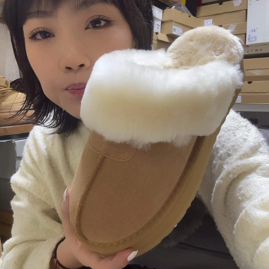 37码栗色圈口毛半拖