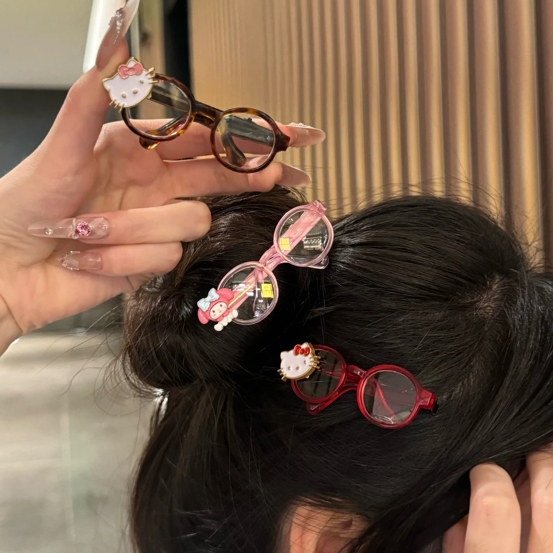 可爱kt猫眼镜发夹可爱卡通凯蒂猫碎发夹侧边夹少女心发饰发卡韩版