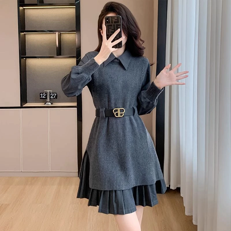 今年流行一整套女2025秋季新款高级感马甲背心衬衫连衣裙两件套装