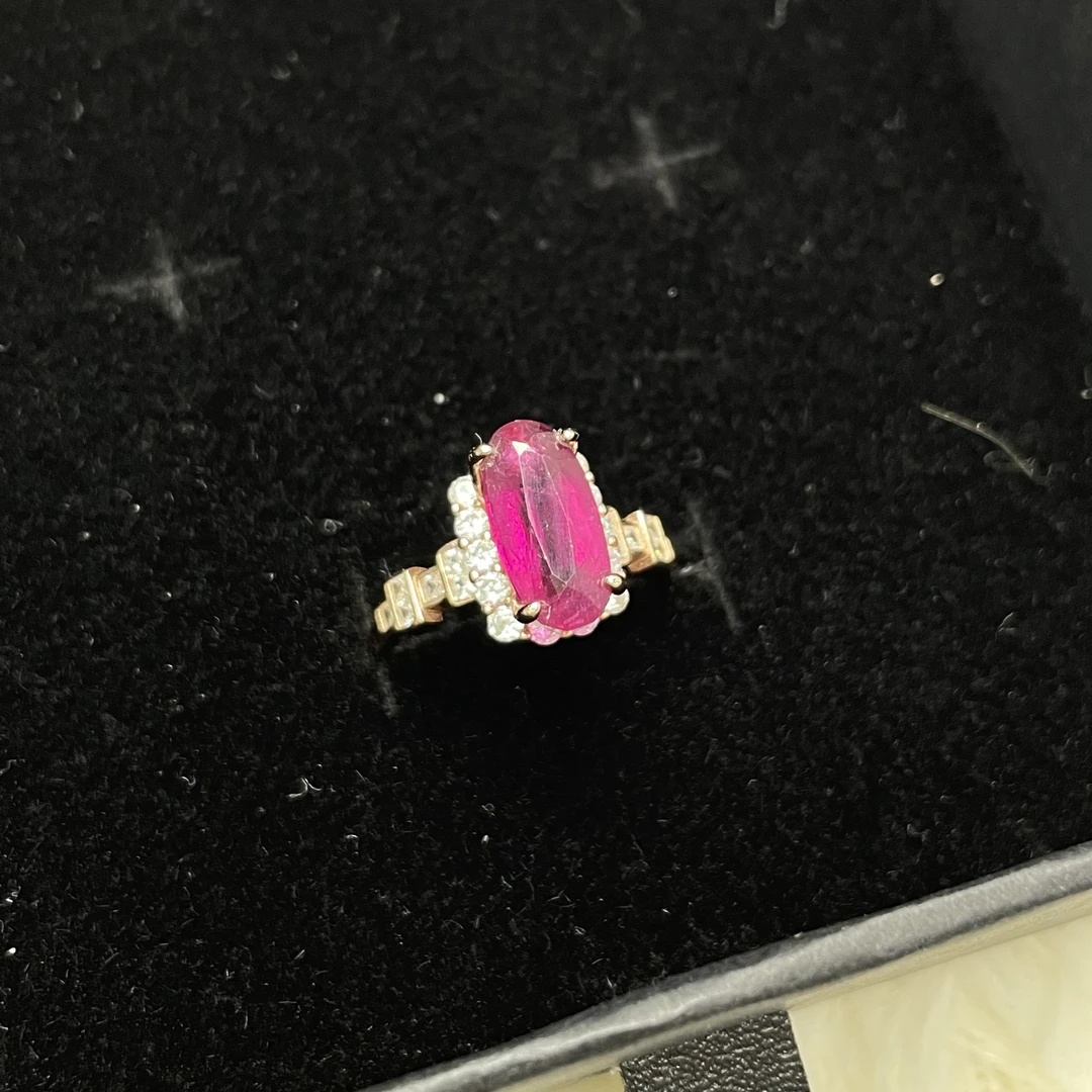 天然卢比来碧玺个性女款戒指s925银镀玫瑰金活口大克拉异形高级