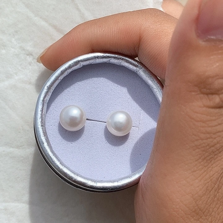 银S925镶嵌淡水珍珠耳饰8-9