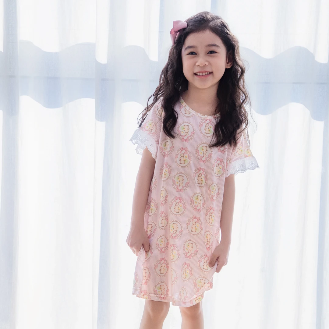 雅赞童朵儿童睡裙夏款甜美公主蕾丝碎花薄款柔软舒适透气亲肤
