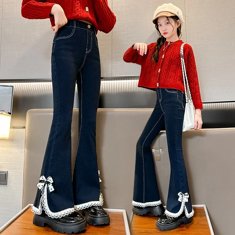 女童牛仔裤春秋季新款儿童洋气弹力裤子中大童时尚修身显瘦喇叭裤