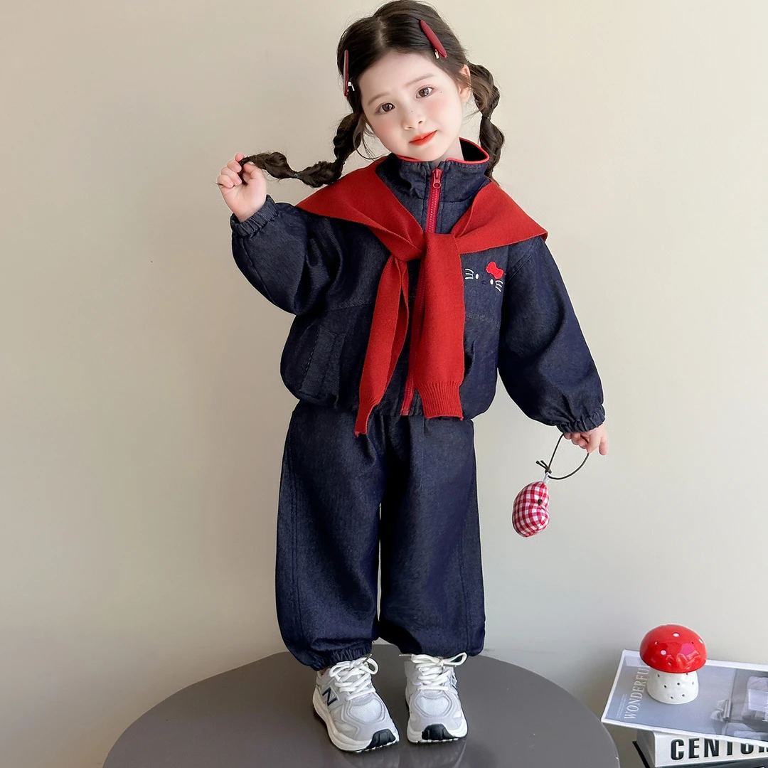 女童秋季猫咪牛仔套装3-6岁2儿童洋气小女孩春秋装韩版休闲两件套