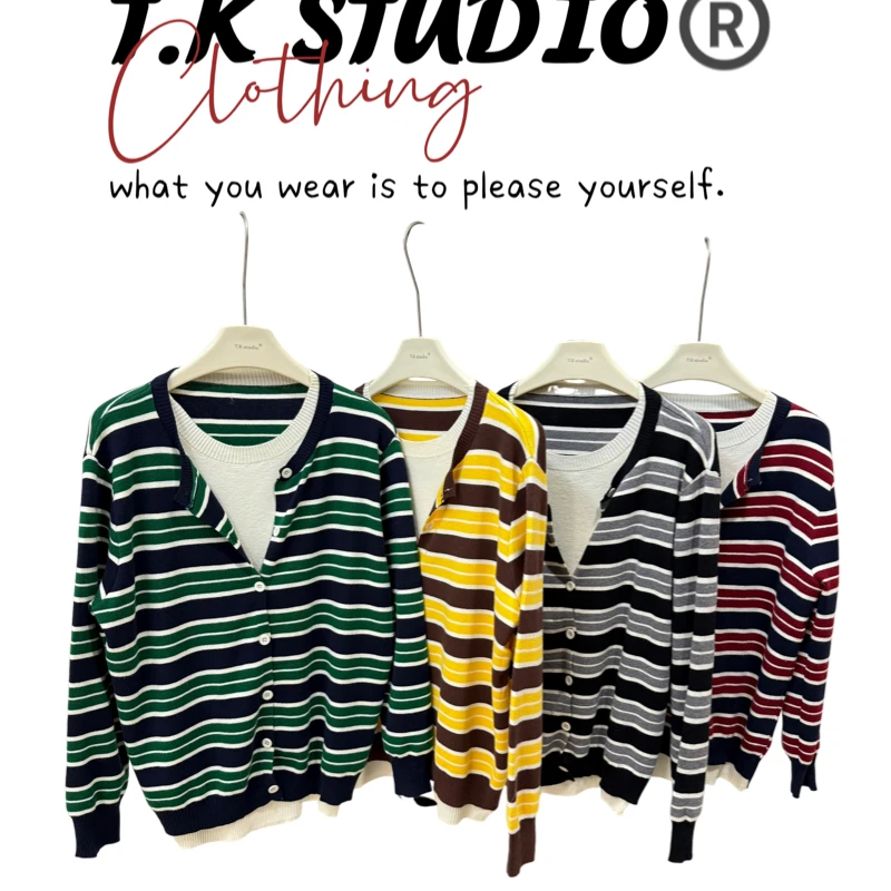 T.K<撞色条纹>撞色假两件针织衫秋冬百搭显瘦针织上衣！