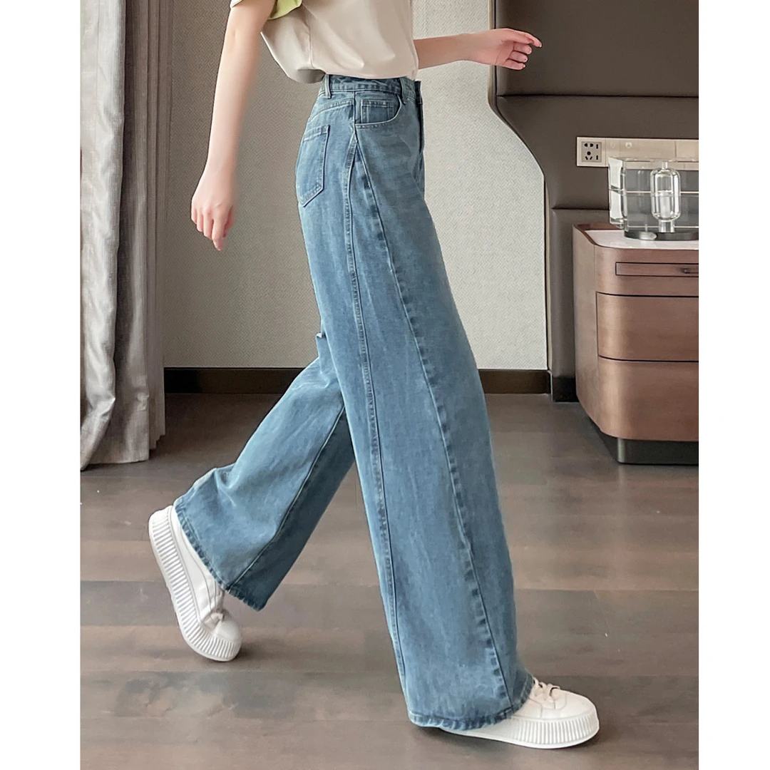 【复古水牛仔裤】2025春夏新款时尚百搭窄版阔腿直筒裤大码阔腿裤