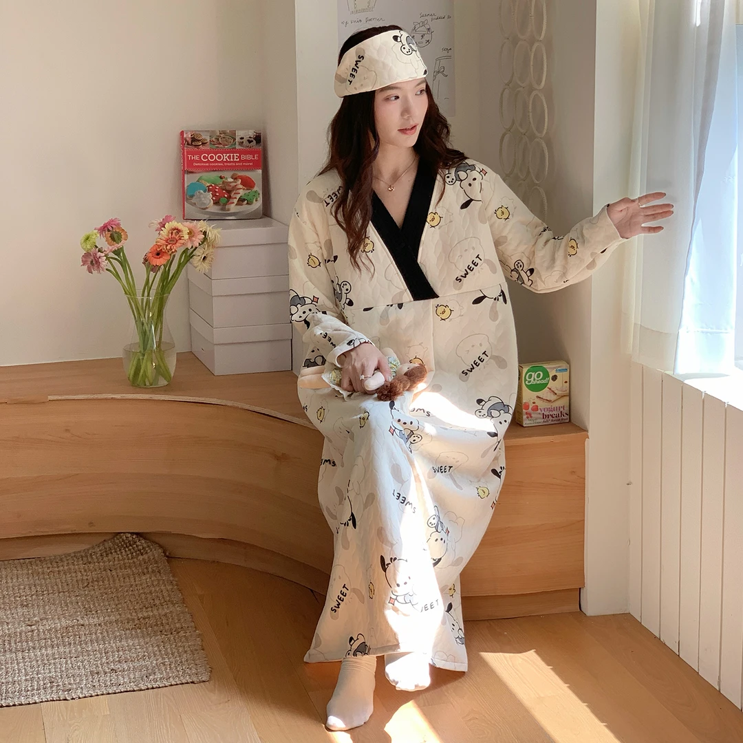 产妇医院待产裙裤子孕妇哺乳睡裙秋冬带胸垫月子服春秋大码进产房