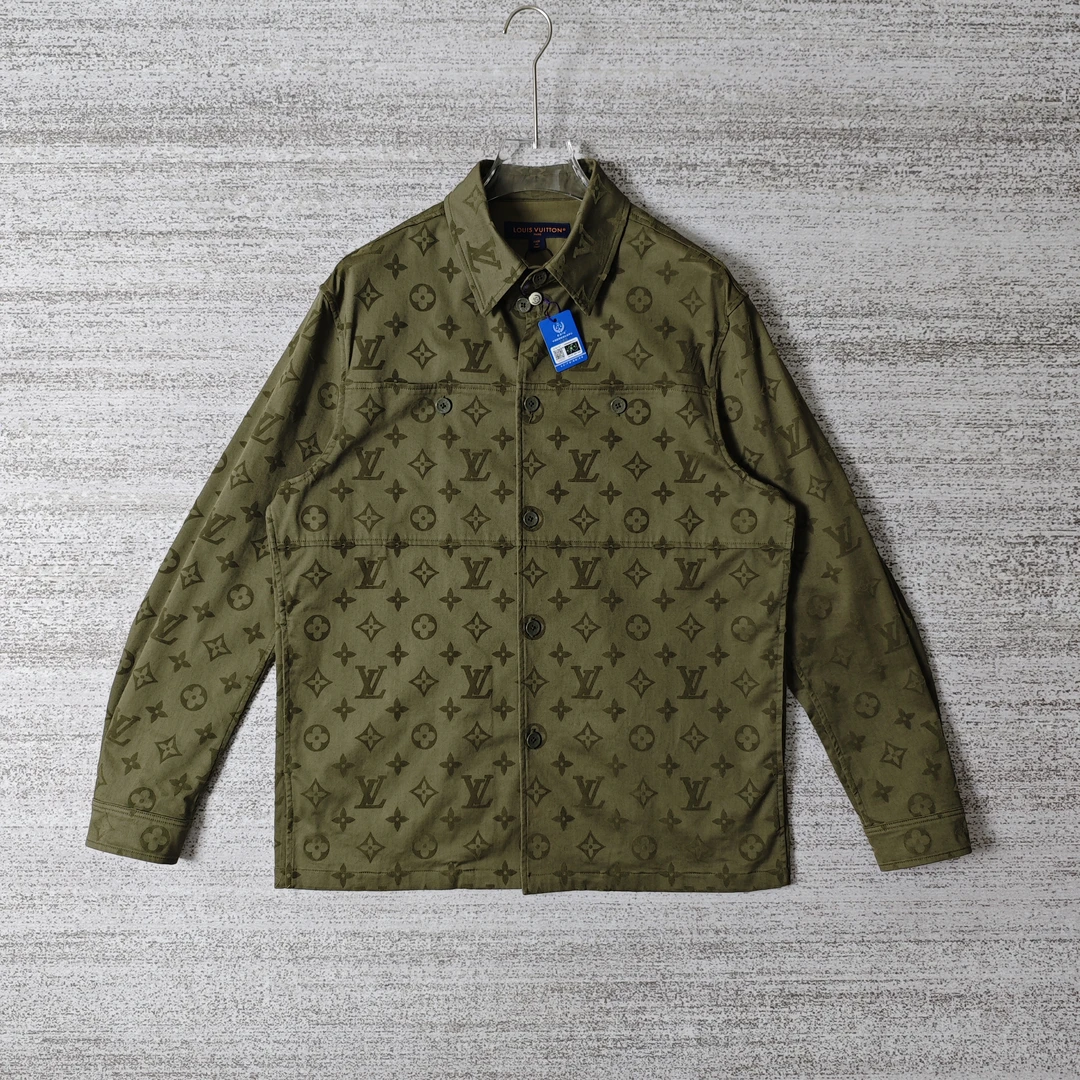 99新 LouisVuitton/路易威登 植绒三花满印长袖衬衫外套/L码＃7972