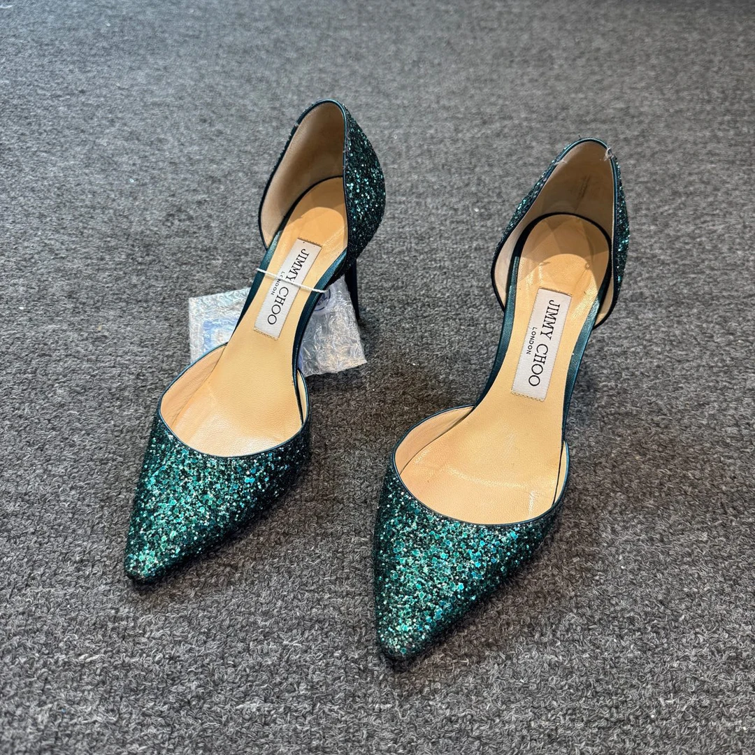 99新 JIMMY CHOO/吉米周 绿色亮片高跟37码/2682