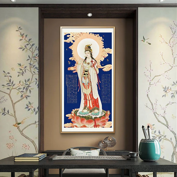 【手绘秘彩描金】杨柳观音—高金月—手绘国画