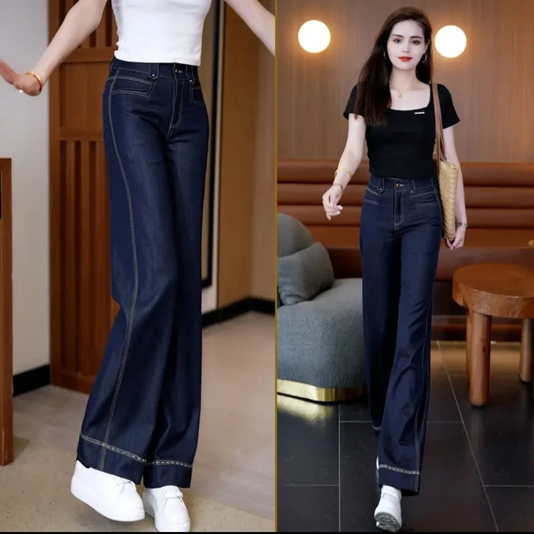 2025牛仔裤春夏新款窄版宽松直筒裤高腰休闲裤
