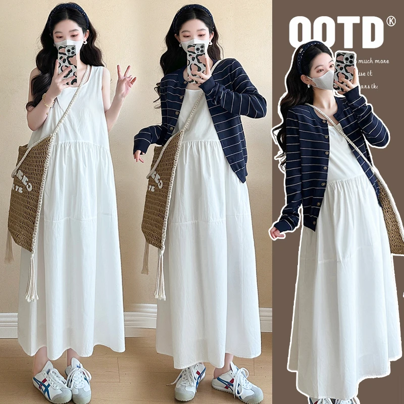 【安安】孕妇装春夏季开衫背心裙减龄时尚韩版洋气孕妇连衣裙春夏装