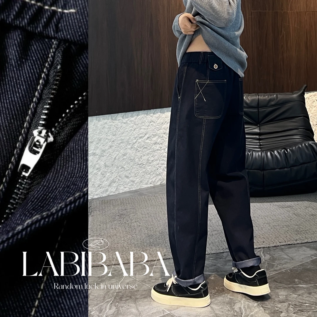 『LABIBABA』22秋冬小弯刀原色牛仔裤宽松弹力亲肤柔软韩版百搭休闲