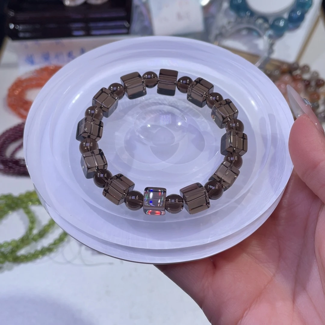 未镶嵌手链水晶净体浓郁茶晶小冰块8+