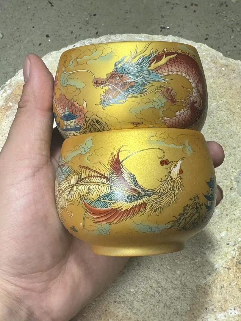 茶杯茶器 全金龙凤对杯