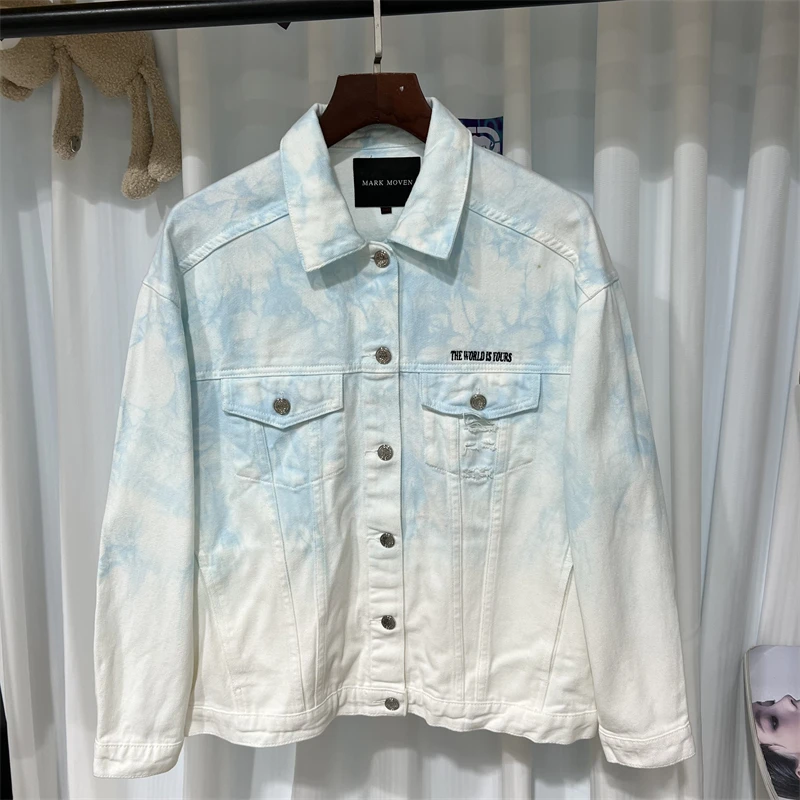 G-2 春季男款口袋小破洞扎染水洗牛仔夹克外套 22763