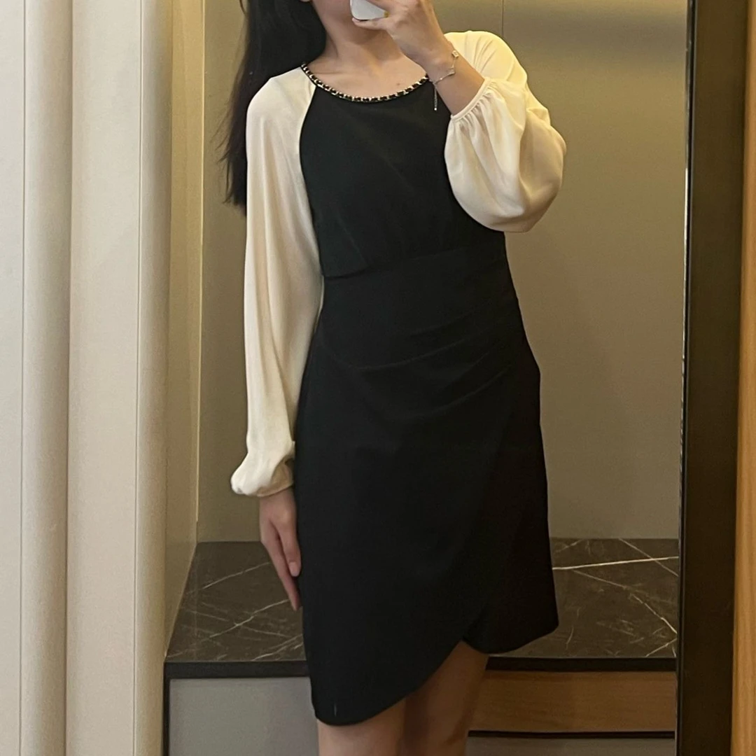 琦琦微胖定制~【DM125】显瘦遮肚气质显瘦藏肉长袖连衣裙