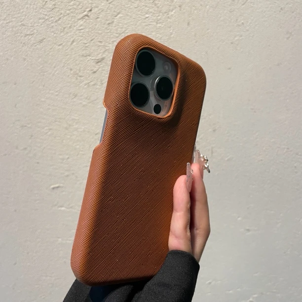 高品质十字纹半包硬壳适用苹果16手机壳iPhone15promax男女高级套